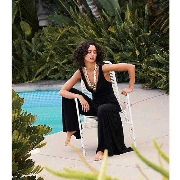 Free People Pants - Free People Beach Harlow One Piece Deep V-Neck Knot Front Wide Leg Jumpsuit XS